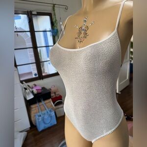 Bond-eye Textured Gray/White Low Cut Back One Piece Swimsuit
